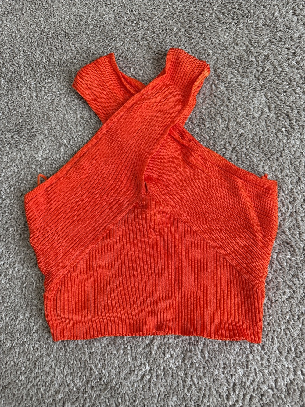 Day+Moon Small Ribbed Cross-Front Halter Crop Top in Bright Orange